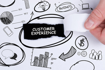 Business, technology, internet and networking concept. Young entrepreneur showing keyword: Customer...