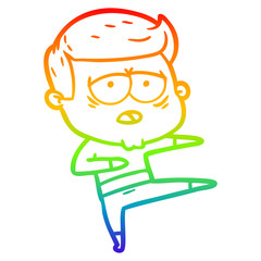 rainbow gradient line drawing cartoon tired man