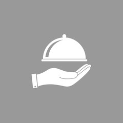 Covered food tray, hand icon. Vector illustration, flat design.