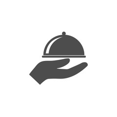 Covered food tray, hand icon. Vector illustration, flat design.