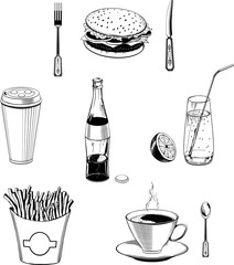cafe food vector set black fast-food monogram