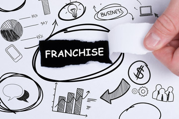 Business, technology, internet and networking concept. Young entrepreneur showing keyword: Franchise