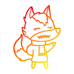 warm gradient line drawing cartoon wolf in winter clothes