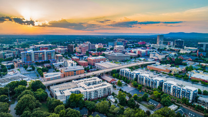 Greenville South Carolina Sunset Aerial