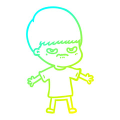 cold gradient line drawing annoyed cartoon boy
