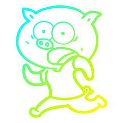 cold gradient line drawing cartoon pig running away