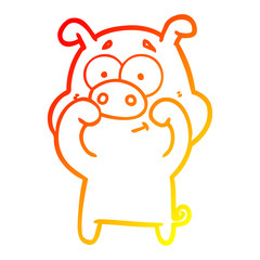 warm gradient line drawing happy cartoon pig