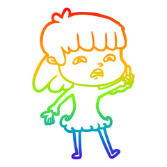 rainbow gradient line drawing cartoon worried woman