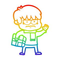 rainbow gradient line drawing annoyed cartoon boy