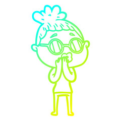 cold gradient line drawing cartoon woman wearing spectacles
