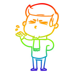 rainbow gradient line drawing cartoon man sweating