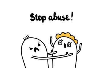 Stop abuse hand drawn vector illustration with cartoon couple