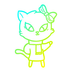cold gradient line drawing cartoon cat