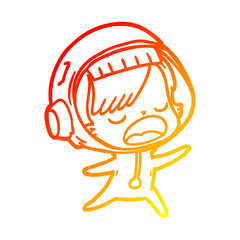 warm gradient line drawing cartoon talking astronaut woman