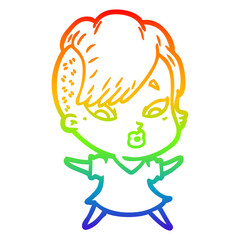 rainbow gradient line drawing cartoon surprised girl