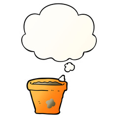 cartoon plant pot and thought bubble in smooth gradient style