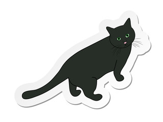 Vector illustration, sticker of grey cat in flat cartoon style isolated on white background