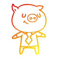 warm gradient line drawing happy cartoon smart pig