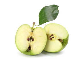 green sliced apple on white background