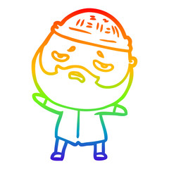 rainbow gradient line drawing cartoon worried man with beard
