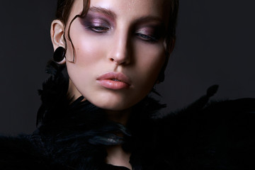 Gothic girl. Halloween Makeup. Luxury beautiful woman with gothic makeup. Beauty stylish vamp girl