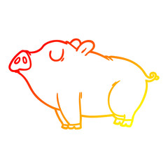 warm gradient line drawing cartoon pig