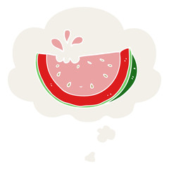 cartoon watermelon and thought bubble in retro style