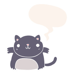 cartoon cat and speech bubble in retro style