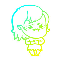 cold gradient line drawing annoyed cartoon vampire girl