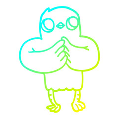 cold gradient line drawing cartoon bird with plan