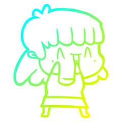 cold gradient line drawing cartoon woman