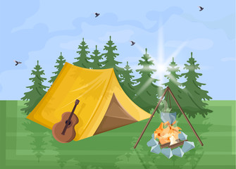 Camping Vector flat style. Park nature outdoors backgrounds