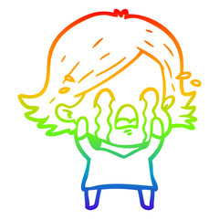 rainbow gradient line drawing cartoon woman crying