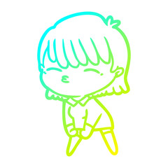 cold gradient line drawing cartoon woman