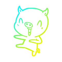 cold gradient line drawing cartoon pig dancing