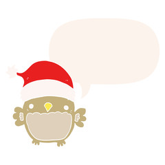 cute christmas owl and speech bubble in retro style