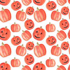 watercolor pumpkin halloween seamless pattern on white background. Halloween symbol. halloween party decoration