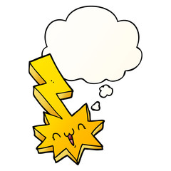 cartoon lightning bolt and thought bubble in smooth gradient style