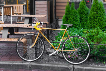 Fototapeta na wymiar bike yellow parking lifestyle street urban