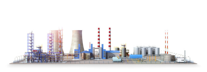 factory, Isolated on white background. 3d illustration
