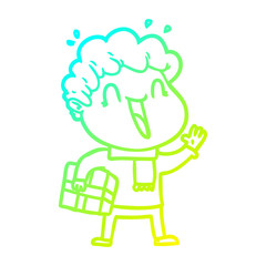 cold gradient line drawing cartoon happy man