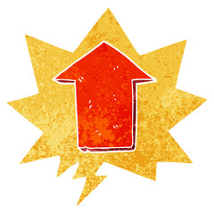 cartoon pointing arrow and speech bubble in retro textured style