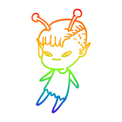 rainbow gradient line drawing cute cartoon alien girl