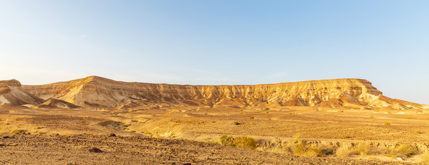 Ancient mountain in a sunlight beams at sunset