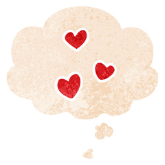 cartoon love heart and thought bubble in retro textured style
