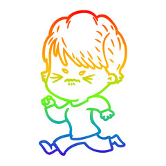 rainbow gradient line drawing cartoon frustrated woman