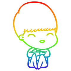 rainbow gradient line drawing happy cartoon boy