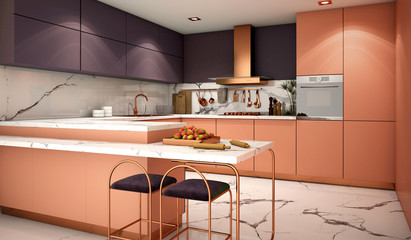 kitchen interior design in modern style,3d rendering,3d illustration