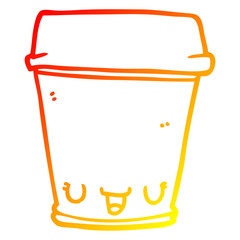 warm gradient line drawing cartoon coffee cup