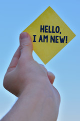 Handwriting text writing Hello I Am New. Conceptual photo introducing oneself in a group as fresh...